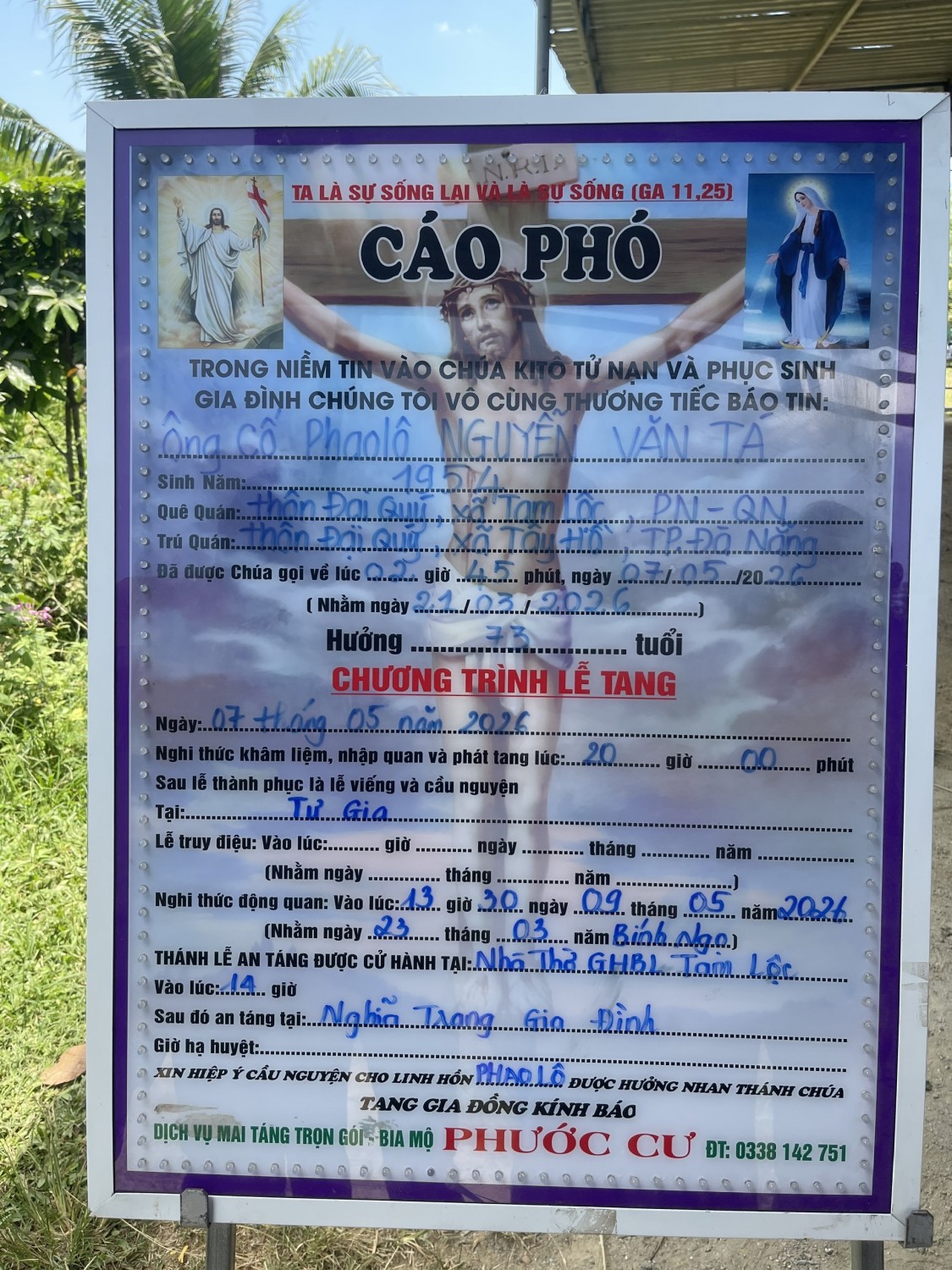 Cáo phó Ông Cố Phaolo, thân phụ chị Nguyễn Thị Sáu